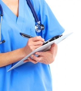 medical person with clipboard