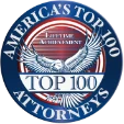 America&rsquo;s Top 100 Attorneys badge featuring eagle and stars, signifying excellence.